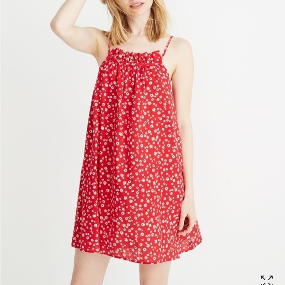 Madewell Ruffle-Neck Cover-Up Mini Dress in Daisy Field Large - Picture 1 of 8